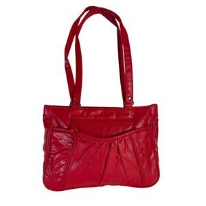 Simply Red Womens Retro 80s Purse Top Handle Handbag Faux Leather Brass Links